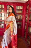 White color soft handloom tussar silk saree with zari weaving work