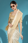 Off white color aasam silk saree with zari weaving work