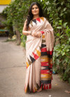 Off white color tussar silk saree saree with digital printed work