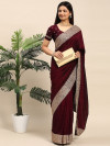 Magenta color soft vichitra silk saree with embroidery work