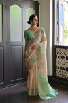 Sea green color soft silk saree with pichwai printed work