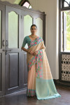 Sky blue color soft silk saree with pichwai printed work